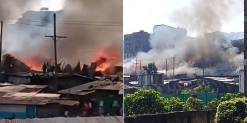 A collage of a fire in the Mlango Kubwa area in Mathare.